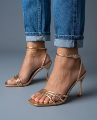 Aurora | Gold Metallic Strappy Heels - Champaign