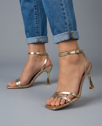 Celeste | Gold Metallic Ankle Strap Heels - Gold