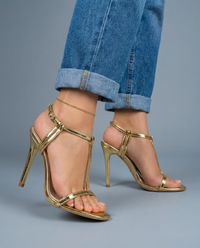 Vivienne | Gold Metallic T-Strap Stiletto Heels - Gold