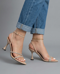 Diana | Crystal Rhinestone Strap Heels - Abricot