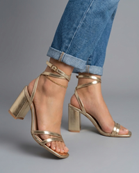 Sofia | Gold Metallic Block Heel Sandals - Gold