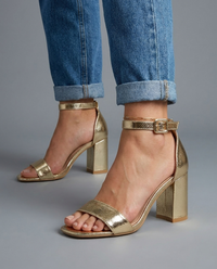 Elisa | Textured Block Heel Sandals - Gold