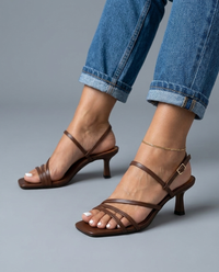 Mocha | Brown Strappy Sculptural Heels - Mocha