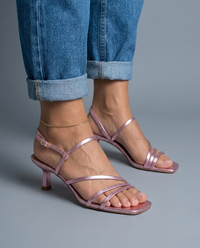 Rosé | Pink Metallic Strappy Kitten Heels - Pink