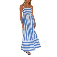 Bellamy™ | Graceful Swing Women Maxi Dress - Blue and White