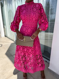 Eloah™ | Elegant Lace Midi Dress - Pink