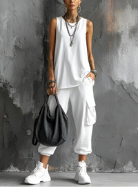 Valentina | Comfortable Everyday Set with Pockets - White