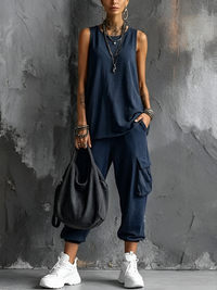 Valentina | Comfortable Everyday Set with Pockets - Navy Blue