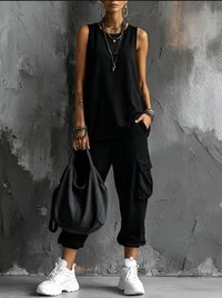 Valentina | Comfortable Everyday Set with Pockets - Black