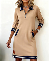 Lucy | Long Sleeve Cotton Dress - Beige