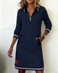 Lucy | Long Sleeve Cotton Dress - Navy Blue
