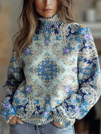Annabelle | Floral Knit Turtleneck - Midnight Paisley