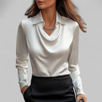 Patricia | Draped Neck Blouse - White