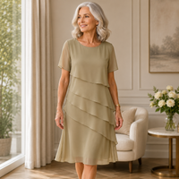 Linda | Elegant Comfort Ruffle Dress - Khaki