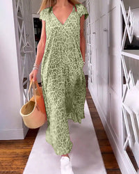Glaiza | V-Neck Maxi Dress - Dark Green