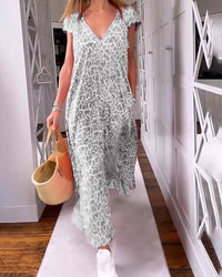 Glaiza | V-Neck Maxi Dress - Grey