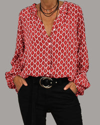 ELVIRA™ - Geometric V-Neck Blouse - Red