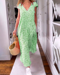 Glaiza | V-Neck Maxi Dress - Green