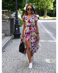 Talia™ | Stylish V-Neck Floral Dress - Multicolored