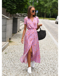 Talia™ | Stylish V-Neck Floral Dress - Light Pink