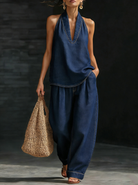 Mary™ | Comfortable Minimalist Denim Two-Piece Set - Navy Blue