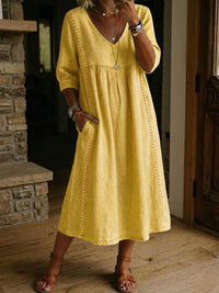 Antonia 3/4 Sleeve A Line Maxi Dress - Yellow