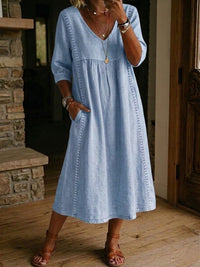 Antonia 3/4 Sleeve A Line Maxi Dress - Light Blue