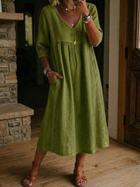 Antonia 3/4 Sleeve A Line Maxi Dress - Olive