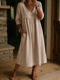 Antonia 3/4 Sleeve A Line Maxi Dress - Sand