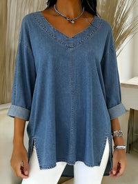 Jessica | Relaxed V-Neck Top - Blue