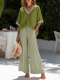 Phyllis | Striped Two-Piece Co-ord Set - Olive