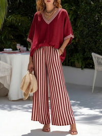 Phyllis | Striped Two-Piece Co-ord Set - Red