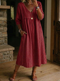 Antonia 3/4 Sleeve A Line Maxi Dress - Red