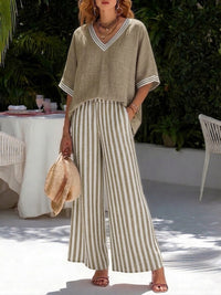 Phyllis | Striped Two-Piece Co-ord Set - Khaki