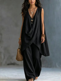 Bohemian-Inspired Loose Cotton and Linen Outfit - Black