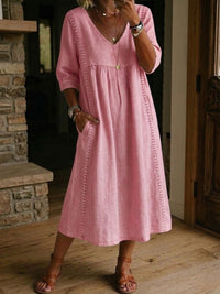 Antonia 3/4 Sleeve A Line Maxi Dress - Pink
