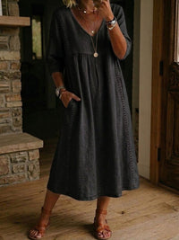 Antonia 3/4 Sleeve A Line Maxi Dress - Black