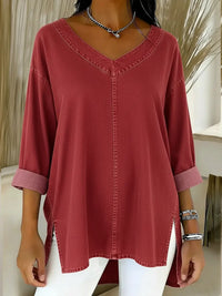 Jessica | Relaxed V-Neck Top - Red
