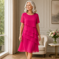 Linda | Elegant Comfort Ruffle Dress - Rose Red