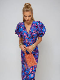 Oranit™ | Pleated Sleeve Colourful Dress - Blue