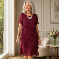 Linda | Elegant Comfort Ruffle Dress - Burgundy