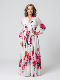 Lillian | Floral Long Sleeve Wrap Maxi Dress - Red