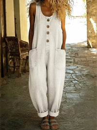 Saylor - Vintage Soft Cotton Denim-Look Overalls - White