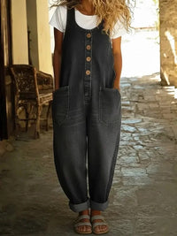 Saylor - Vintage Soft Cotton Denim-Look Overalls - Black