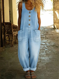 Saylor - Vintage Soft Cotton Denim-Look Overalls - Light Blue