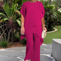 Herlene™ Elegant Two-Piece Set | Layered Top and Wide-Leg Trousers - Pink