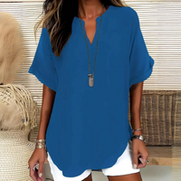 Véronique | Relaxed V-Notch Blouse (Restocked) - Deep blue