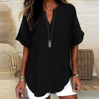 Véronique | Relaxed V-Notch Blouse (Restocked) - Black