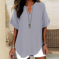 Véronique | Relaxed V-Notch Blouse (Restocked) - Grey