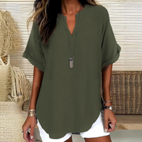 Véronique | Relaxed V-Notch Blouse (Restocked) - Green